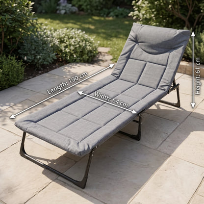 Jiham Foldable outdoor camping Bed – Grey 190cm Folding Cot | Adjustable Reclining Backrest, Metal Frame, Linen-weave or Plain Fabric - Linen-weave - Image 2