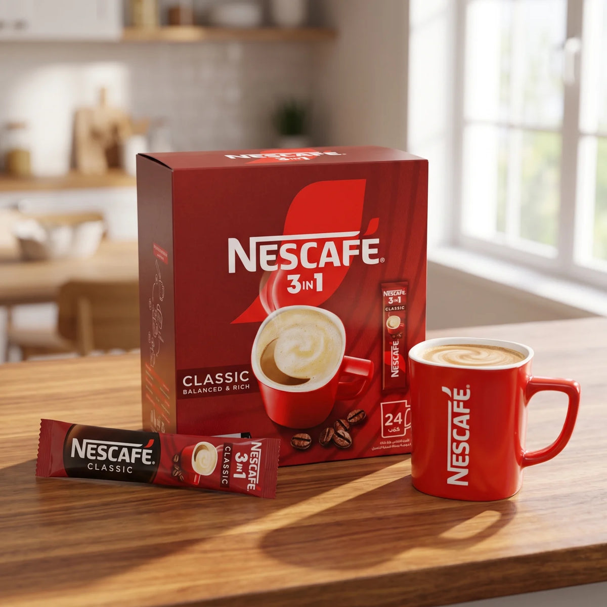 NESCAFÉ 3 IN 1 Classic Instant Coffee Mix – 24 x 20g Sachets | Balanced & Rich Sweetened Whitened Coffee