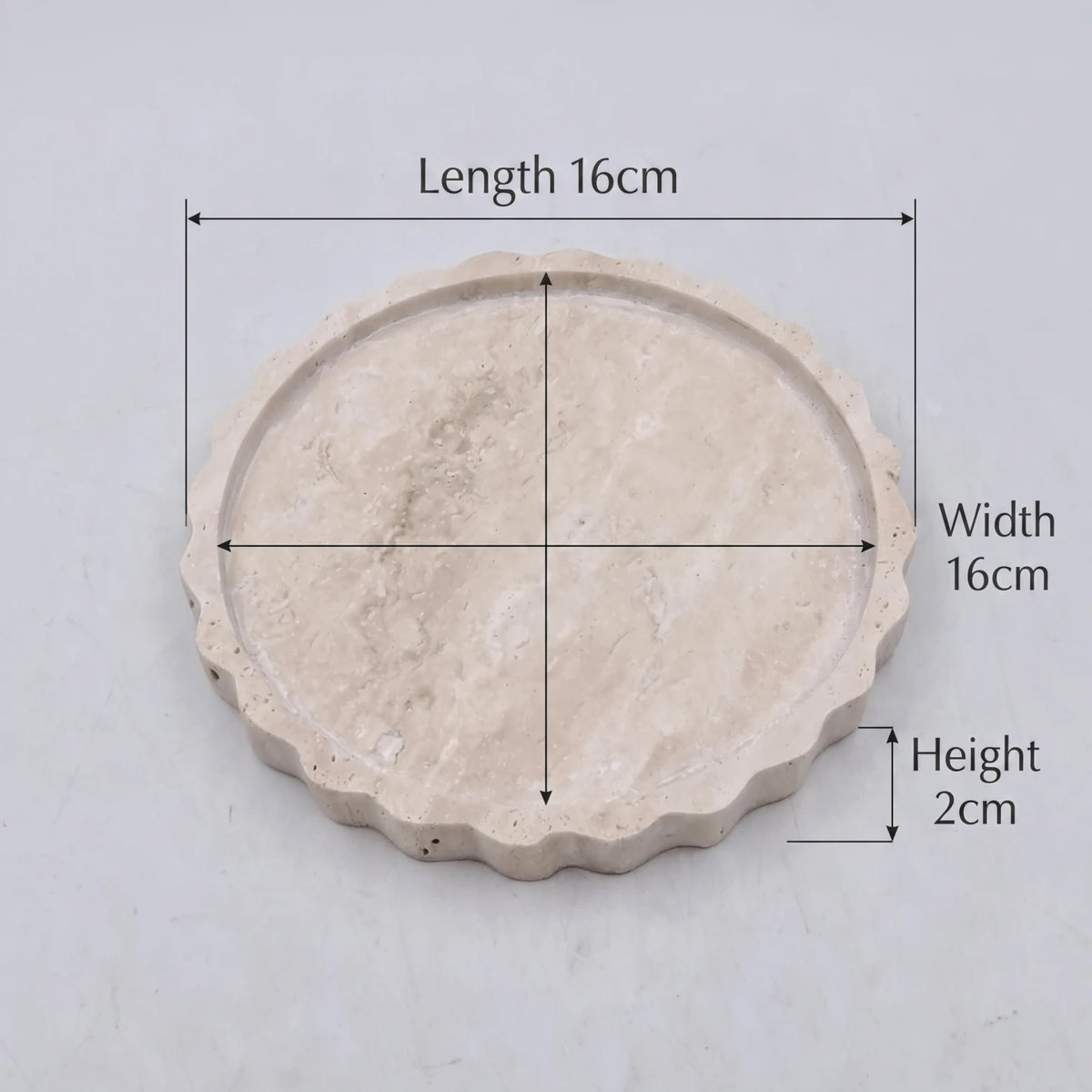 Round Travertine Stone Scalloped Tray – 16cm Decorative Shallow Dish with Textured Surface