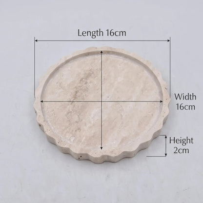 Round Travertine Stone Scalloped Tray – 16cm Decorative Shallow Dish with Textured Surface