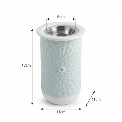 OTANTIC ASALA Small Teal Incense Burner – Embossed Geometric Pattern, Metal Insert Cup and 6cm Charcoal Area
