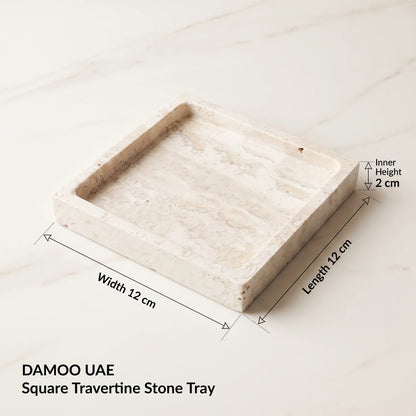 Sqaure Natural Travertine Stone Tray – 12 x 12 x 2 cm | Raised Rim | Rounded Corners | Off-White Cream Finish