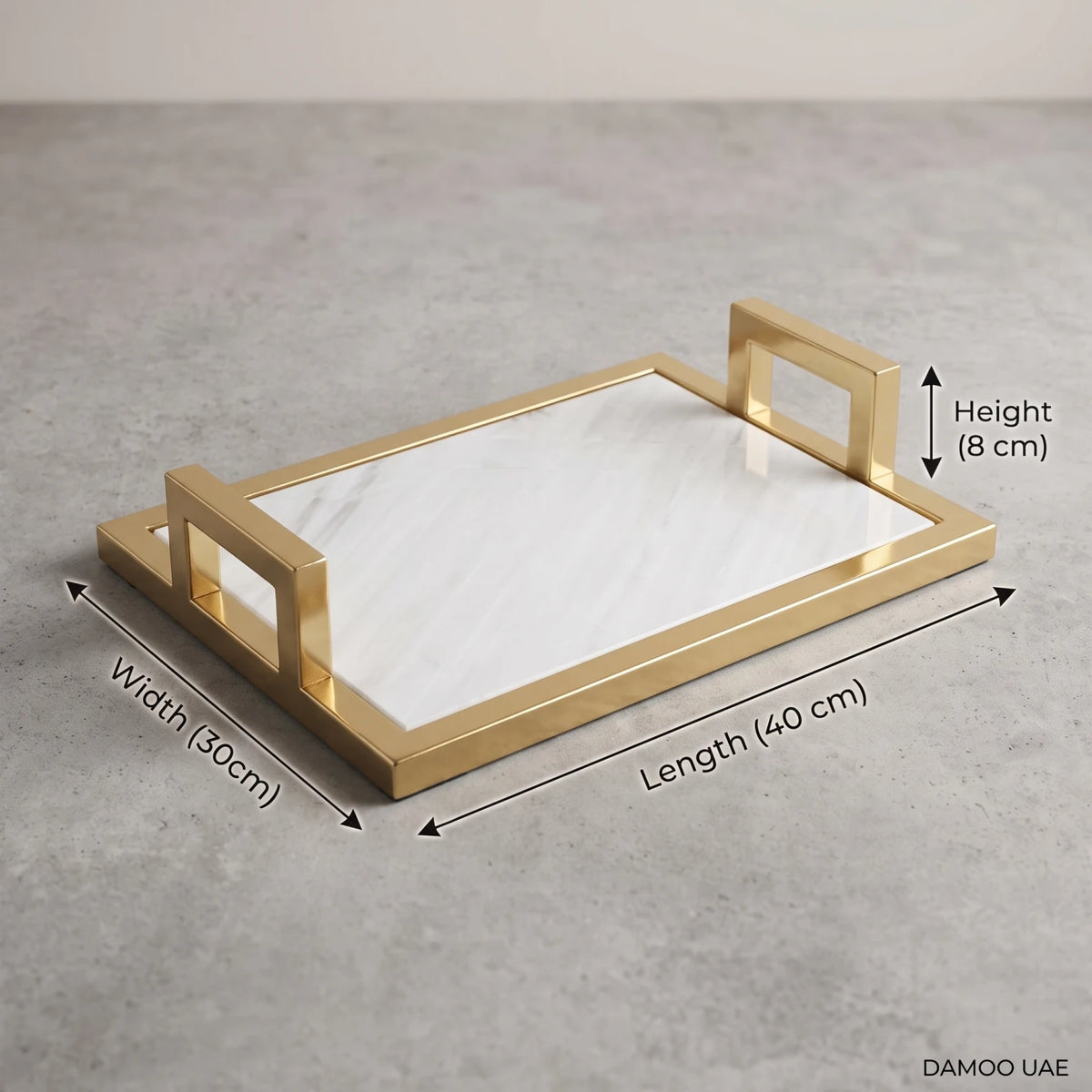Marble Tray with Gold Handles – 40 x 30 x 8 cm Rectangular Serving and Display Tray