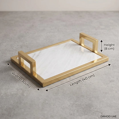 Marble Tray with Gold Handles – 40 x 30 x 8 cm Rectangular Serving and Display Tray