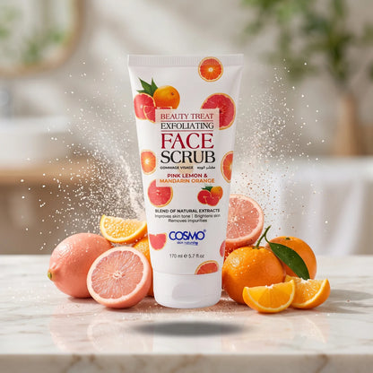 COSMO skin naturals BEAUTY TREAT Exfoliating Face Scrub 170ml – Pink Lemon & Mandarin Orange | Brightening Facial Care