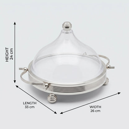 Ansa Premium Silver Serving Tray with Domed Acrylic Cover – Small & Medium Sizes | Raised Dessert Stand for Cakes, Fruits, Sweets and Chocolates - Silver / Small - Image 2