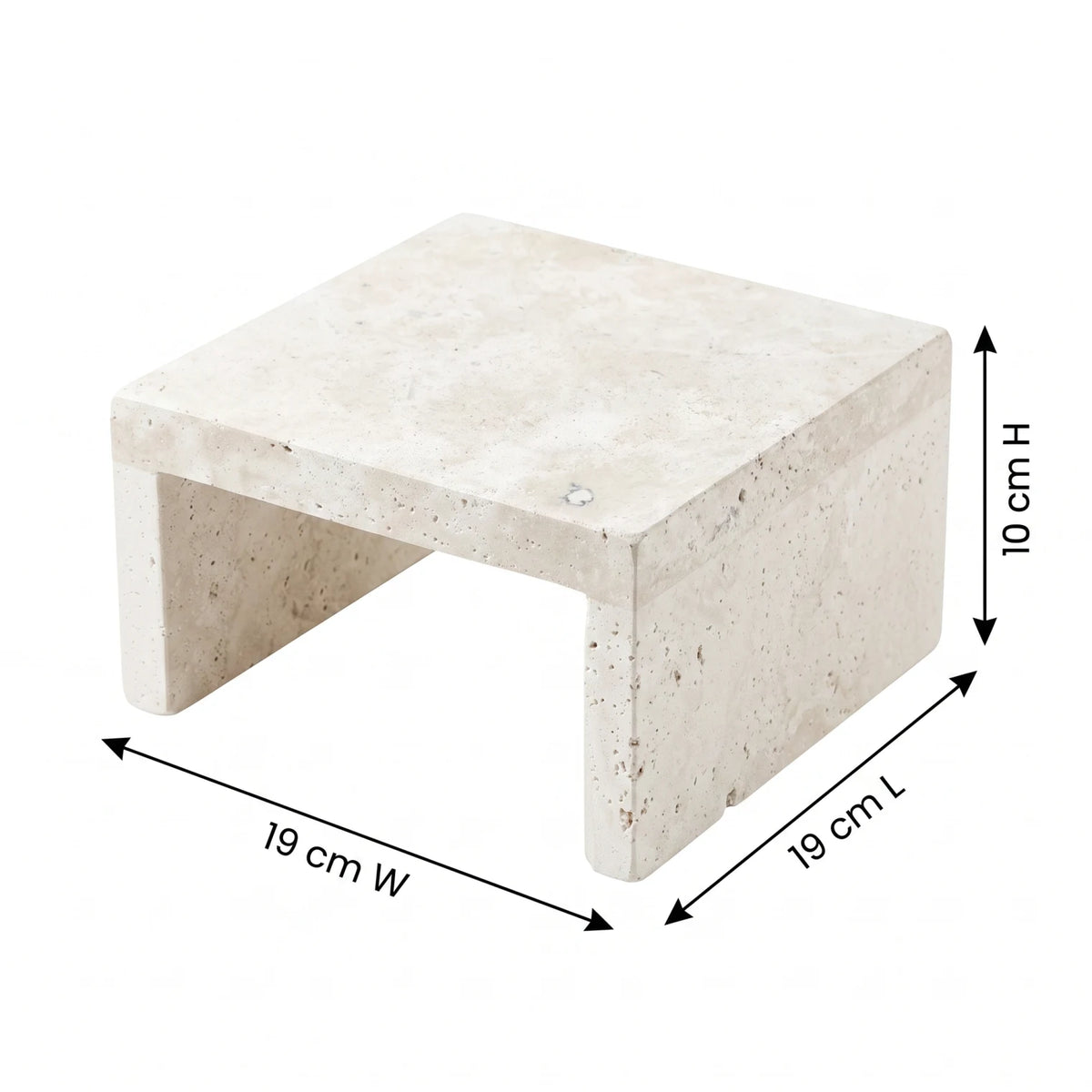 Natural Travertine Marble Stand – 10 x 19 x 19 cm | Off-White Stone Design | Open Base | Decorative Display Stand