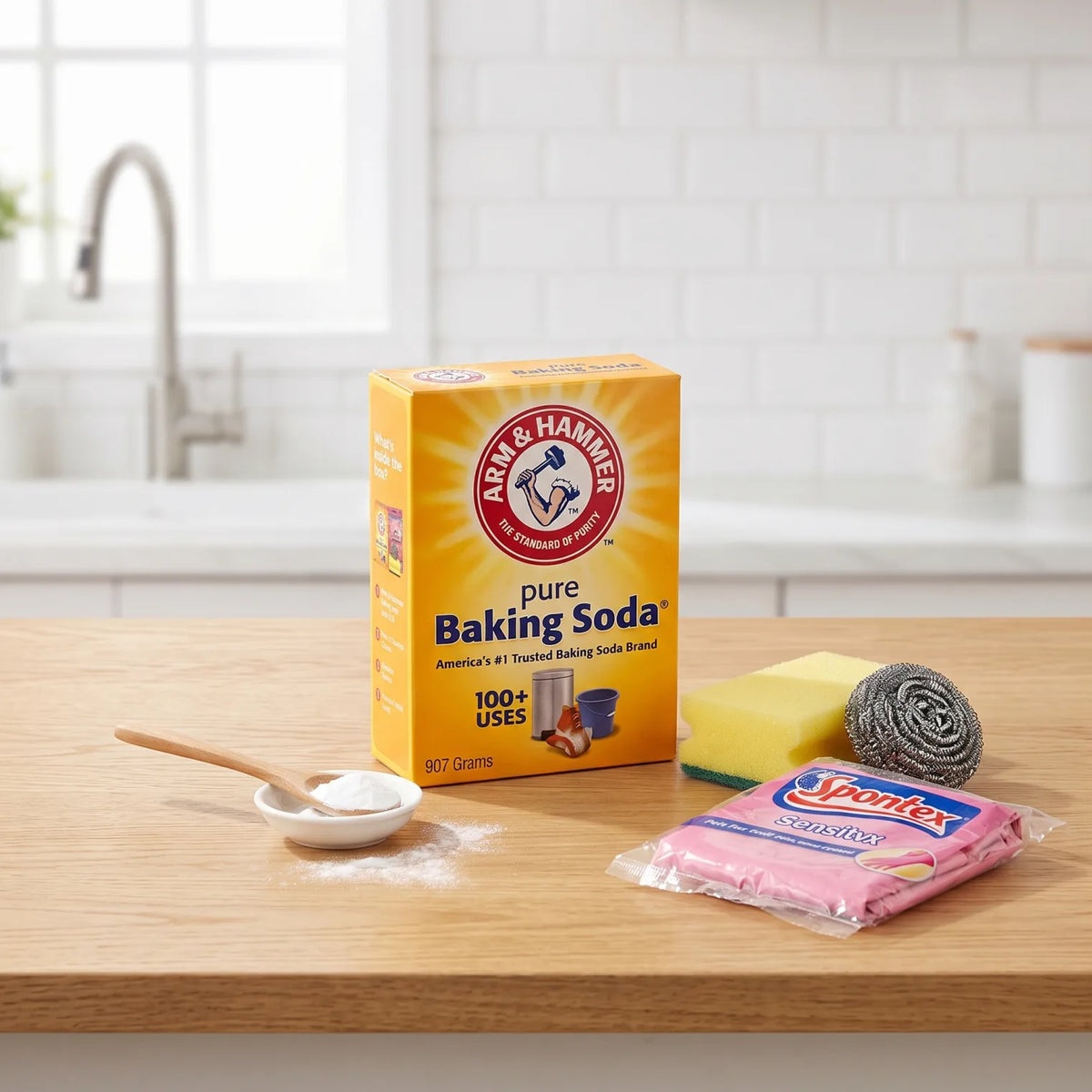 ARM & HAMMER pure Baking Soda – 907 Grams | 100+ Uses for Cleaning, Deodorizing and Greasy Dishes | Household Cleaner with Free Cleaning Kit