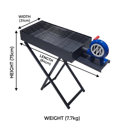 Foldable Charcoal BBQ Grill with Blower Fan – Small & Medium Sizes | Black Metal Outdoor Barbecue for Camping, Tailgating and Backyard Cooking - Small - Image 2