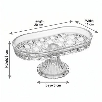 Clear Glass Oval Serving Stand – 20 × 11 × 8 cm | Diamond-Cut Pattern | Fluted Pedestal Base for Nuts and Chocolates