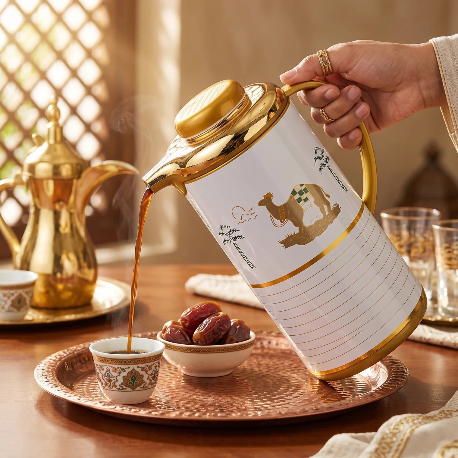 SIMBA MKUBWA Premium Vacuum Flask 1.9 Liters – Arabic Heritage Design | Keeps Drinks Hot 12 Hours or Cold 24 Hours