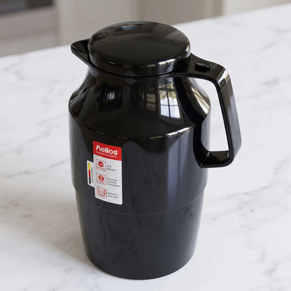 Helios German-made Black vaccum flask – 2.0 Liters | Plastic Body | Leak Proof | Keeps Tea & Coffee Hot or Cold