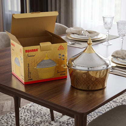 BOHARA 2 liters Hot Pot – Ornate Lidded Design with Side Handles, Reflective Multicolour Finish and Intricate Geometric Decorative Pattern