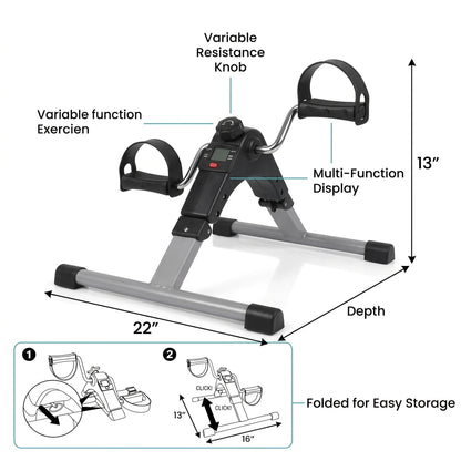 Arm and Leg Pedal Exerciser – 22 x 16 x 13 in | Variable Resistance | Multi-Function Display | Foldable Low-Impact Cardio Trainer