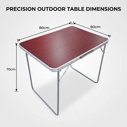 Alluminium Alloy Portable Folding Camping & Picnic Table – 70 x 60 x 80 cm | Maroon Wood-Grain Top | Outdoor Serving Table
