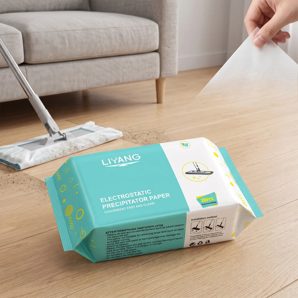 LIYANG ELECTROSTATIC PRECIPITATOR PAPER 30PCS – Disposable Electrostatic Mop Cleaning Sheets for Fast Floor and Sofa-Bottom Dust Removal