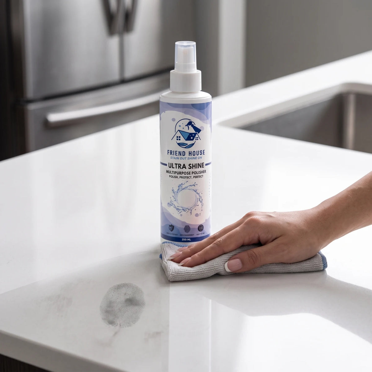 FRIEND HOUSE ULTRA SHINE Multipurpose Polisher 250 ML | Anti-Fingerprint Shine & Protection | Easy-to-Use Polish for Everyday Surfaces