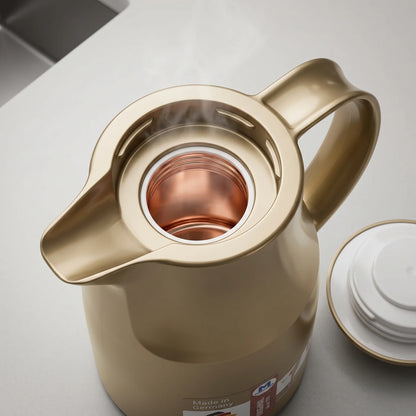 Markutec Vacuum Flask 1 Liters Gold – Plastic Body, Leak Proof, Keeps Tea and Coffee Hot or Cold