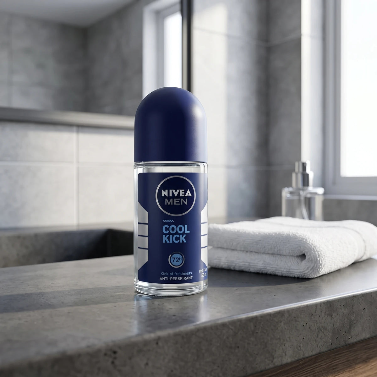 NIVEA MEN Cool Kick 50 ml Antiperspirant Roll-On – Clear Bottle with Blue Cap
