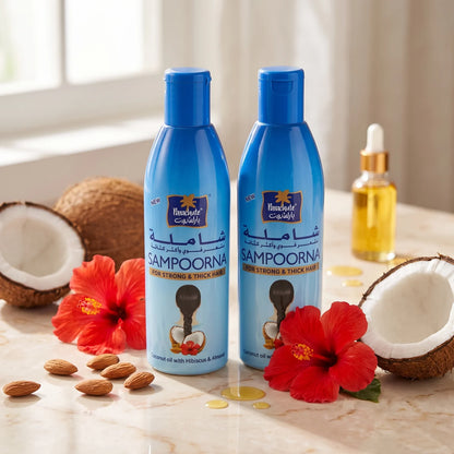 Parachute SAMPOORNA Hair Oil 2-Pack – Coconut Oil with Hibiscus & Almond | Blue Bottles | Hair Care