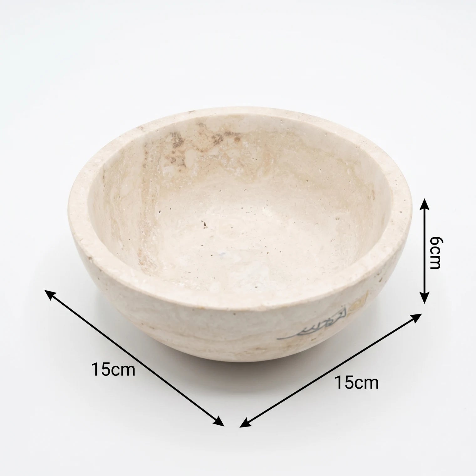 Natural Travertine Stone Bowl – 15 x 15 x 6cm | Shallow Round Design | Off-White Cream Finish