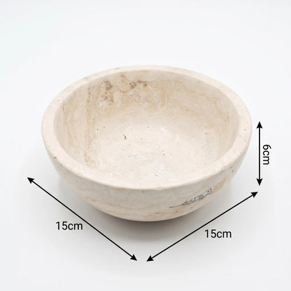 Natural Travertine Stone Bowl – 15 x 15 x 6cm | Shallow Round Design | Off-White Cream Finish