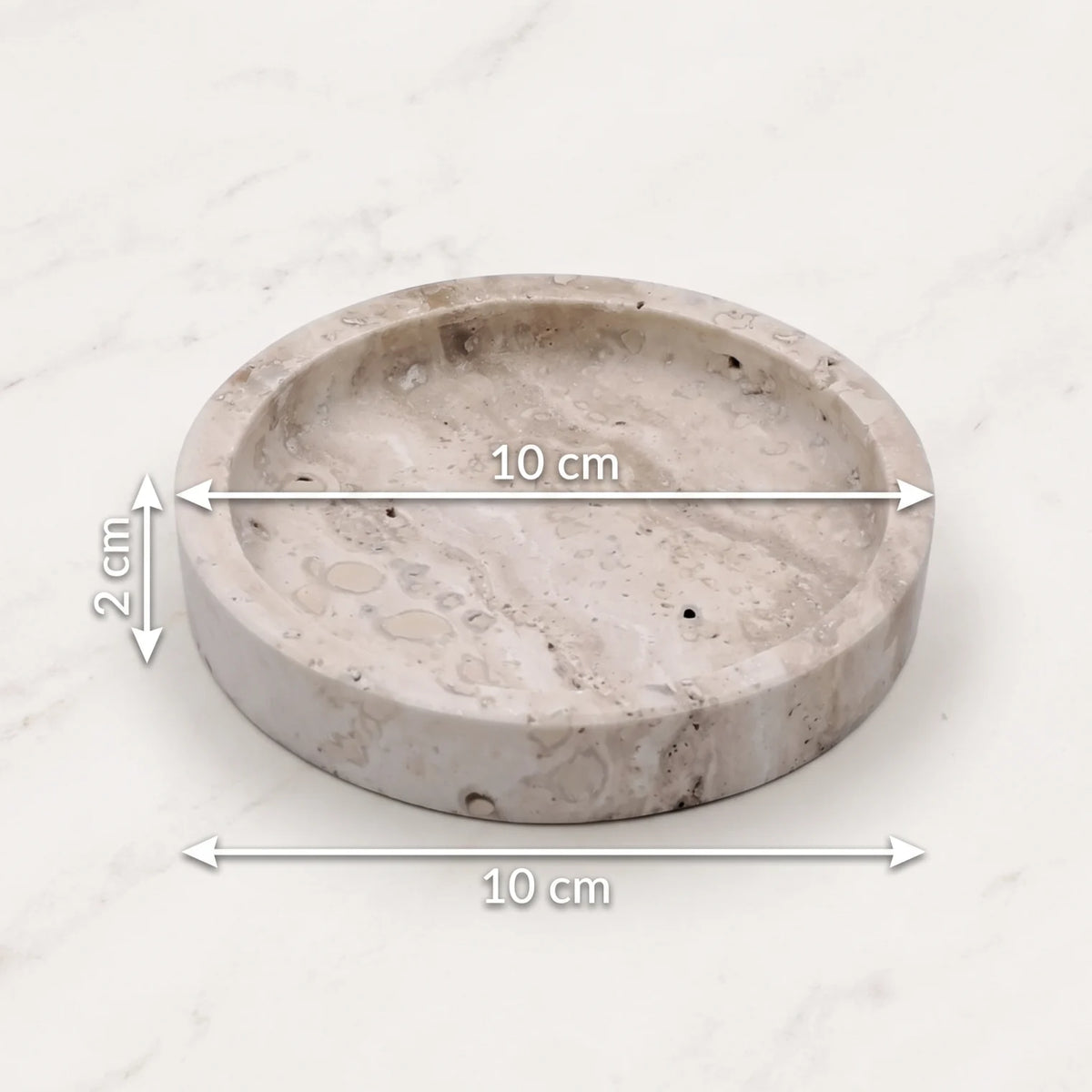Round Natural Travertine Stone Tray – 10 x 10 cm with Raised Rim and Textured Surface