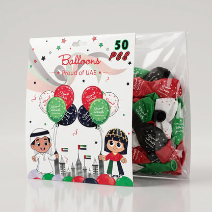 50 Pieces Proud Of UAE National Day Balloons – Assorted Colours with UAE Flags, Buildings and Traditional Children Designs