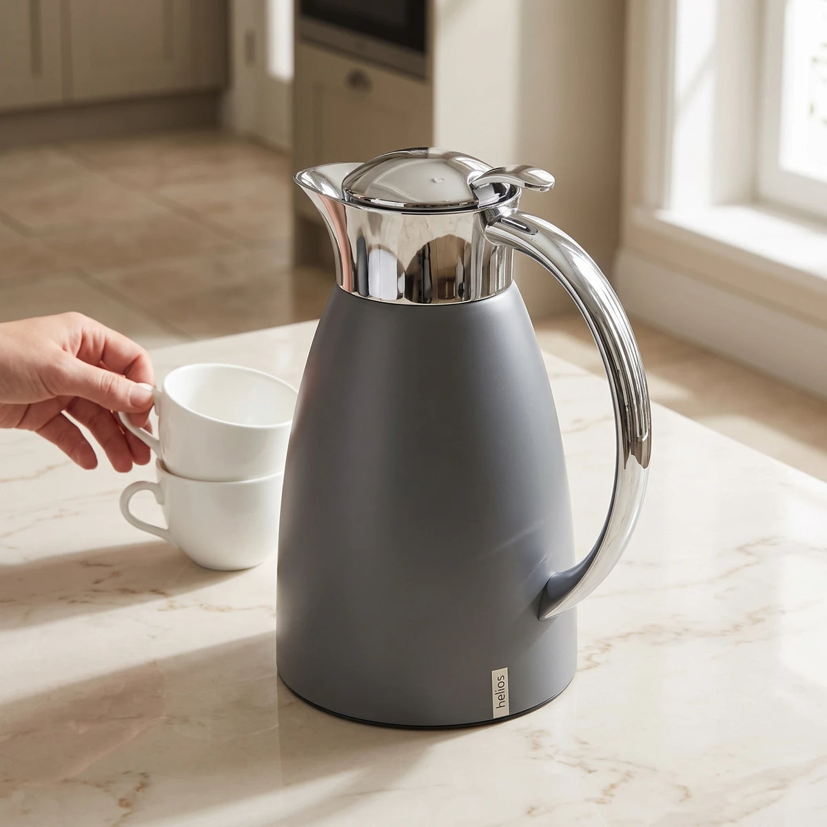 Helios Premium Stainless Steel Grey Vacuum Flask 1.0 Liters – German-Made, Leak Proof, Keeps Drinks Hot 12 Hours and Cold 24 Hours