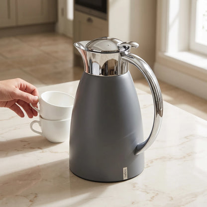 Helios Premium Stainless Steel Grey Vacuum Flask 1.0 Liters – German-Made, Leak Proof, Keeps Drinks Hot 12 Hours and Cold 24 Hours