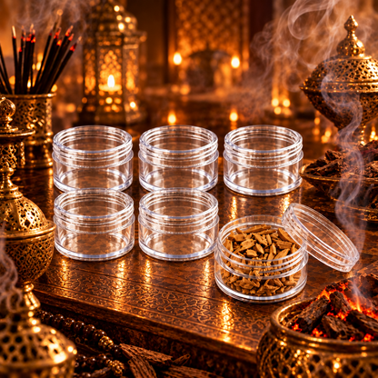 Acrylic Incense Jar Set, 6 Pieces – 30 Grams Capacity Each | Clear Round Containers with Threaded Rims for Organised Incense Storage