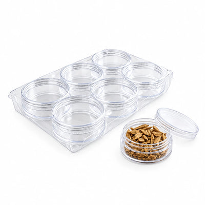 Acrylic Incense Jar Set, 6 Pieces – 30 Grams Capacity Each | Clear Round Containers with Threaded Rims for Organised Incense Storage