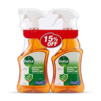 Dettol Antibacterial Surface Disinfectant Spray 500 ml Twin Pack | Household Cleaner | Kills 99.9% of Bacteria and Viruses | Suitable for Food Areas