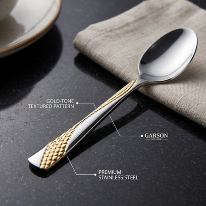 GARSON NICE HOME Stainless Steel Spoon – Patterned Handle | Black, Silver and Gold Tableware for Everyday Dining