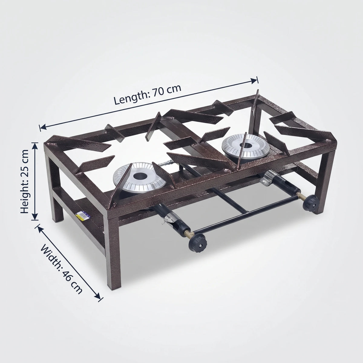 Heavy Duty Double Burner Gas Stove – Brown Hammer Iron Frame, Dual Manual Controls, Medium/Large Sizes, Freestanding Two-Burner Gas Cooker - Medium - Image 2