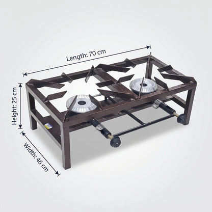 Heavy Duty Double Burner Gas Stove – Brown Hammer Iron Frame, Dual Manual Controls, Medium/Large Sizes, Freestanding Two-Burner Gas Cooker - Medium - Image 2
