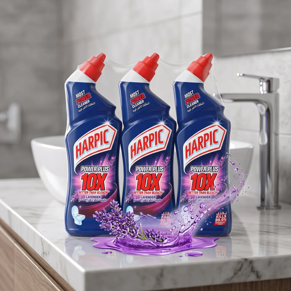 Harpic Power Plus 10X Lavender Toilet Bowl Cleaner – 3-Piece Pack | Powerful Bathroom Cleaning Formula