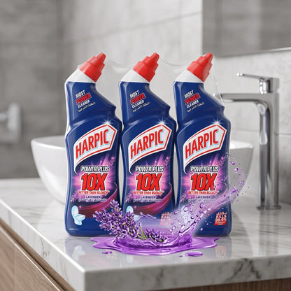Harpic Power Plus 10X Lavender Toilet Bowl Cleaner – 3-Piece Pack | Powerful Bathroom Cleaning Formula