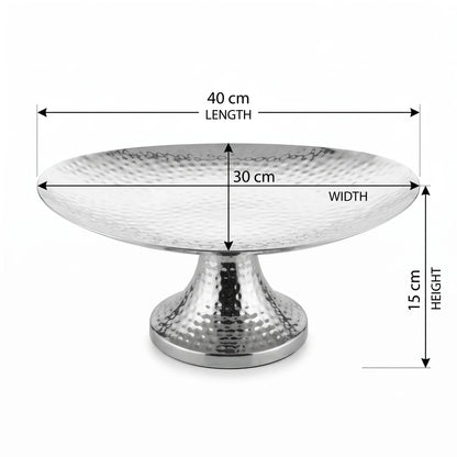 Stainless Steel Serving Plate 40 x 30 x 15 cm – Elevated Hammered Silver Platter for Cakes, Desserts and Table Serving