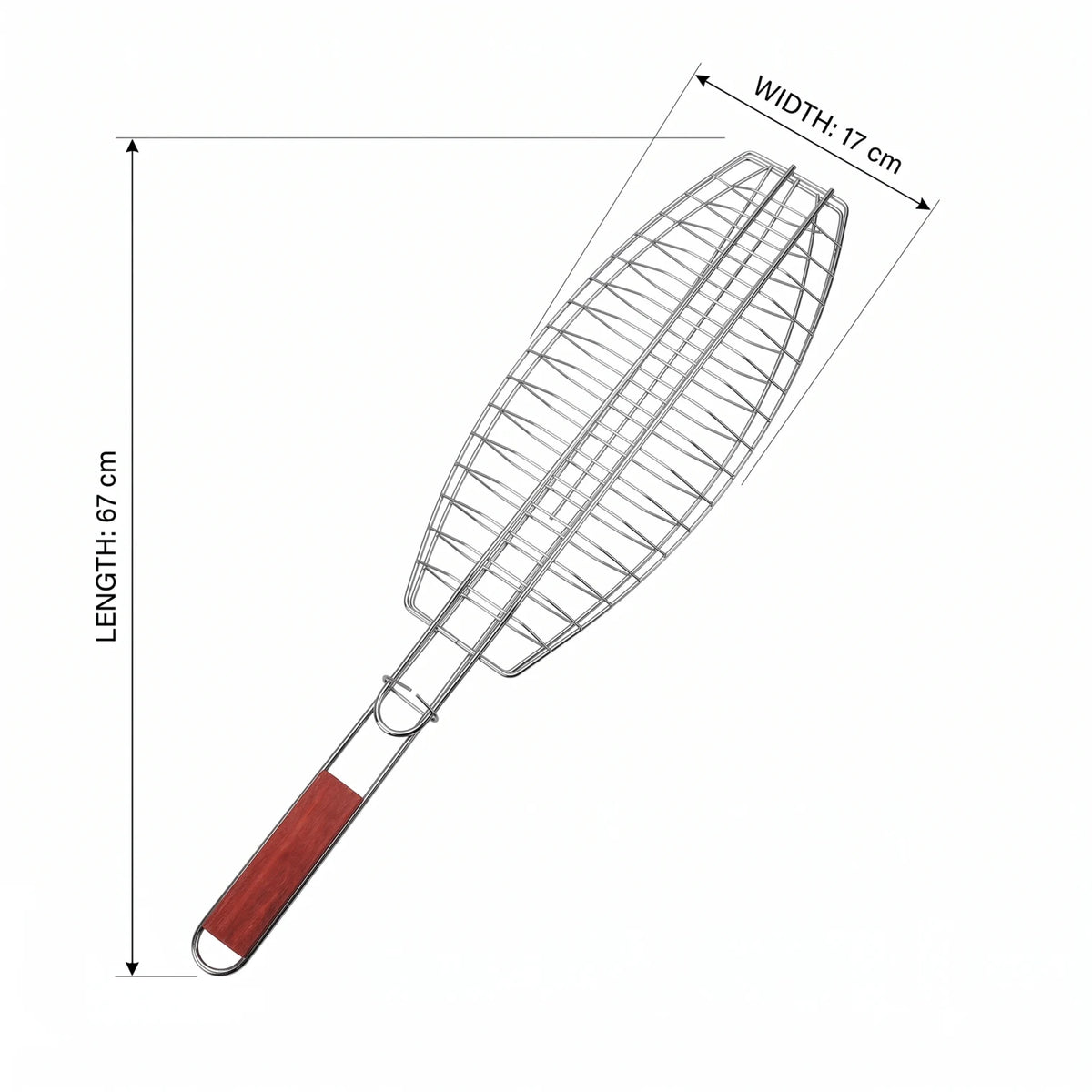 Waqd Burning Flame Foldable Fish Grill Barbecue Net Basket – 17 x 67 cm | Hinged Wire Basket with Long Handle