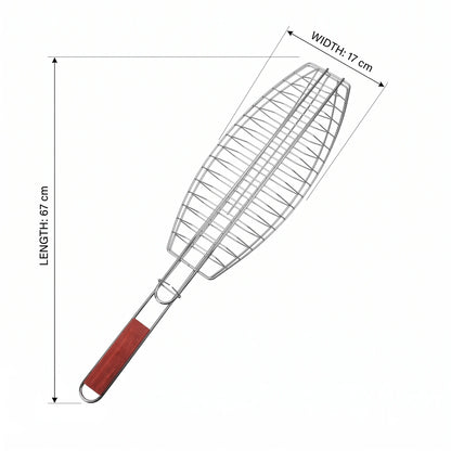 Waqd Burning Flame Foldable Fish Grill Barbecue Net Basket – 17 x 67 cm | Hinged Wire Basket with Long Handle