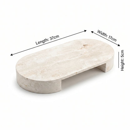 Oval Travertine Stone Stand with Round Bases – 5cm H x 17cm W x 37cm L