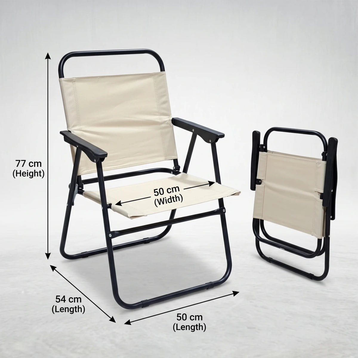 Portable Folding Camping Chair in Cream – 77 x 50 x 54 cm | High-Back Outdoor Seat with Armrests for Camping and Outdoor Use