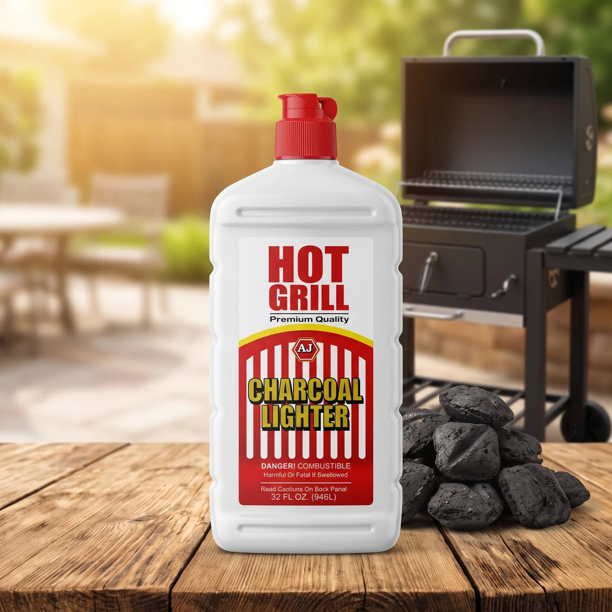 AJ Hot grill Charcoal Lighter Fluid 946ml – Red Flip-Top Cap for Charcoal Grilling