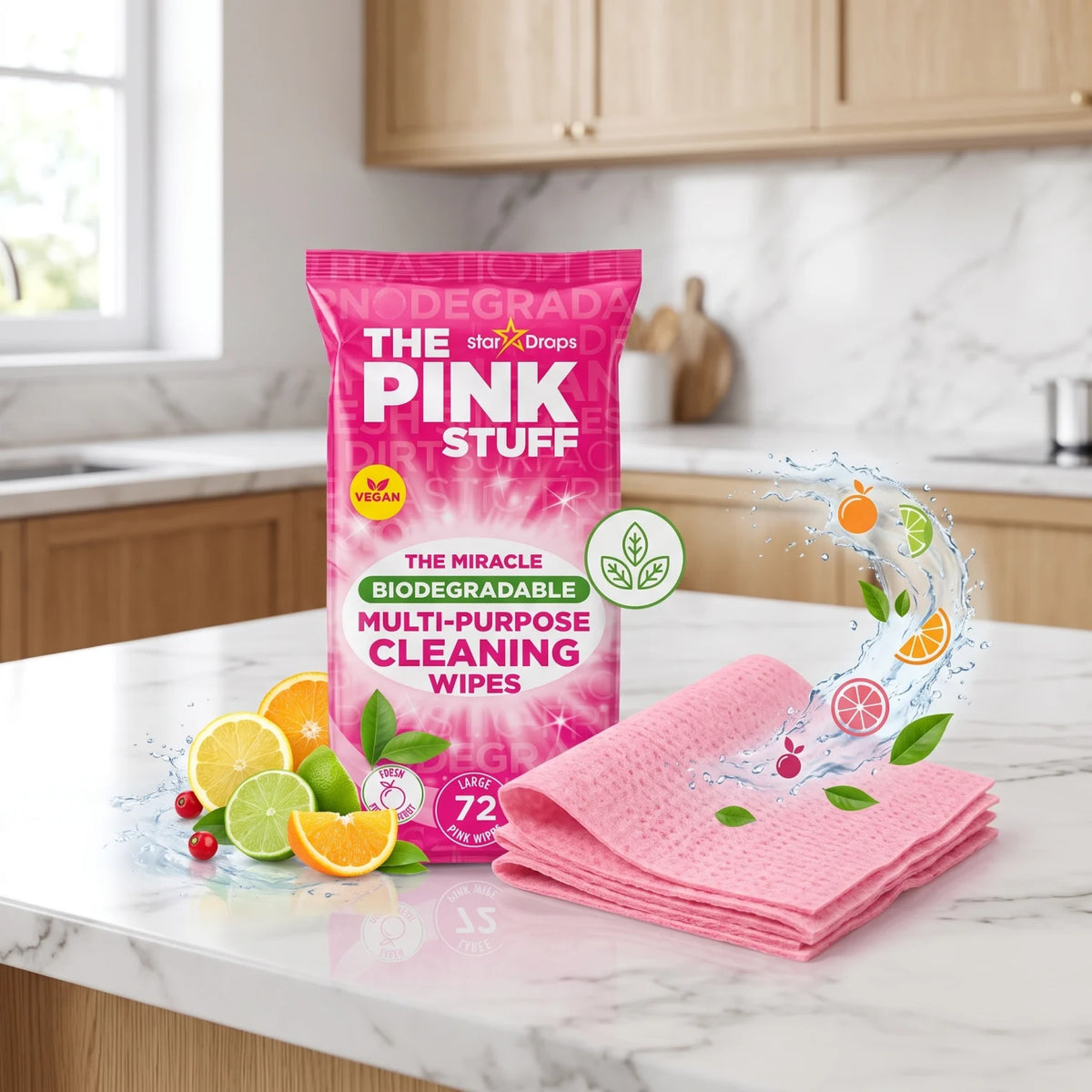 The Pink Stuff The Miracle Multi-Purpose Cleaning Wipes – 72 Large Pink Wipes | Fresh Fruity Scent | Biodegradable Vegan Grease-Cutting Cleaner