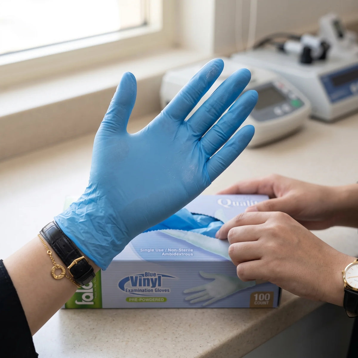 Small/ Falcon Examination Gloves – Blue | Pre-Powdered | Single Use | Non-Sterile, Ambidextrous