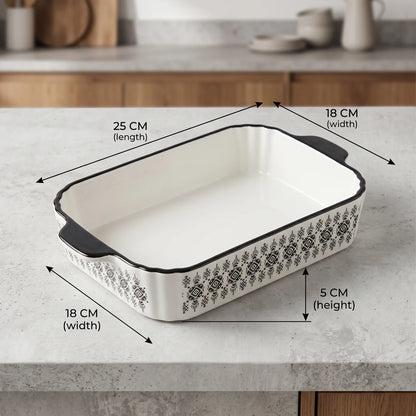 Ceramic Oven-Safe Baking & Serving Dish – 25 CM x 18 CM x 5 CM | Rectangular Bakeware with Handles | Decorative Glazed Finish | Black or Brown - Black - Image 2