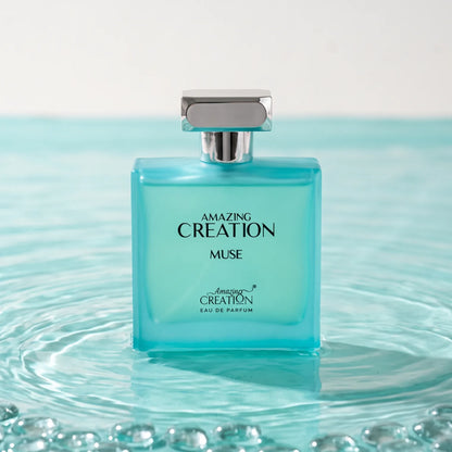 Amazing Creation MUSE Eau de Parfum – Turquoise Rectangular Bottle with Silver-Coloured Cap