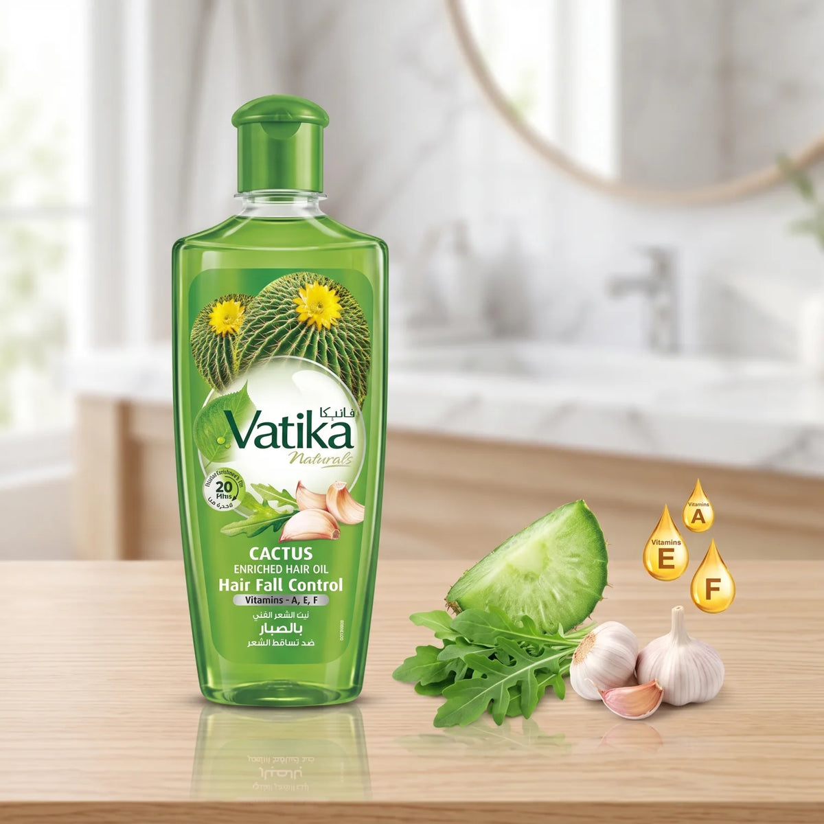 Vatika Hair Oil 200ml Cactus, Ghergir & Garlic with Vitamins A, E and F | Root-to-Tip Nourishment for Soft, Strong Hair