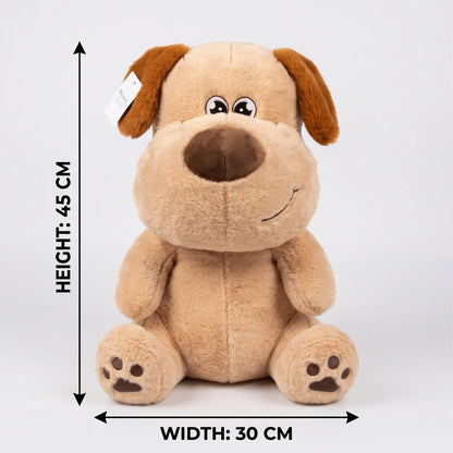 Plush Dog Toy Stuffed Animal – 45 cm Height x 30 cm Width | Seated Beige Dog with Soft Plush Fabric, Floppy Brown Ears and Embroidered Details